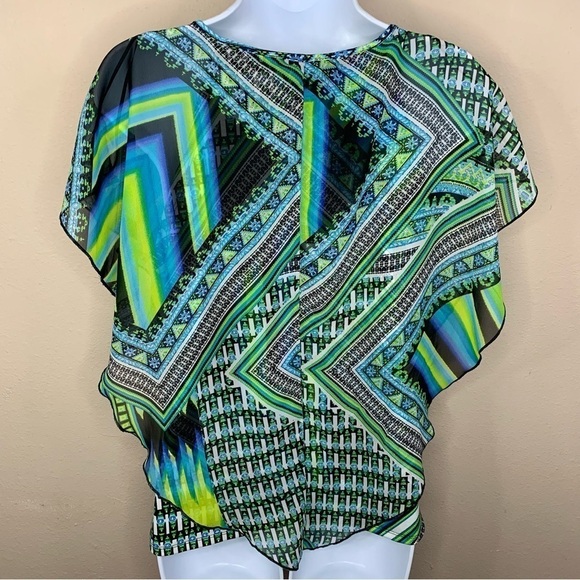 Studio Works Blue Green Boho Peasant Bohemian Blouse Flowy Size Small - Picture 6 of 9